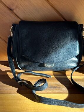 kate spade Black Pebbled Leather Flap Crossbody with Gold Hardware